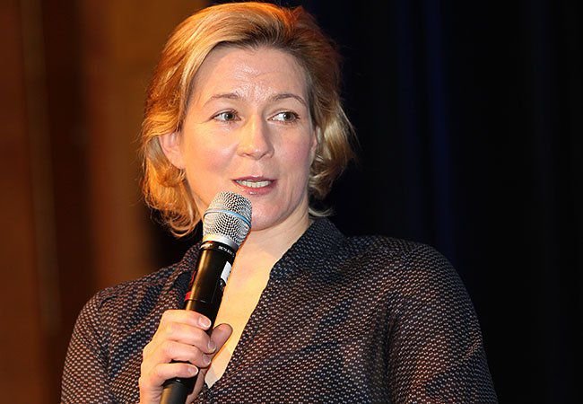 Claudia Pechstein addressing the FIFPro congress, December 2015
